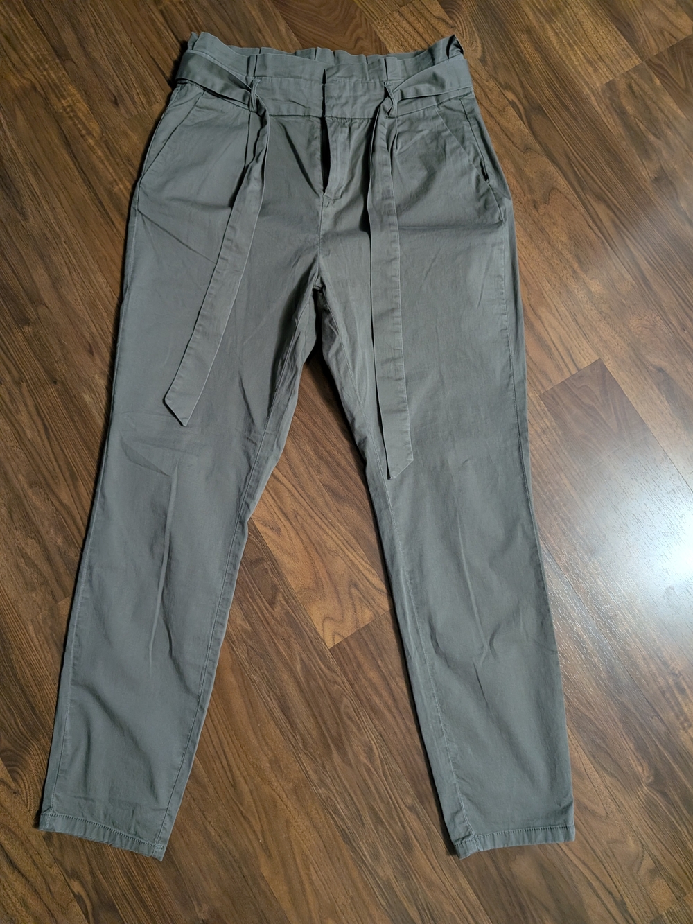 Women's Gray Tapered Waist-Tie Pants